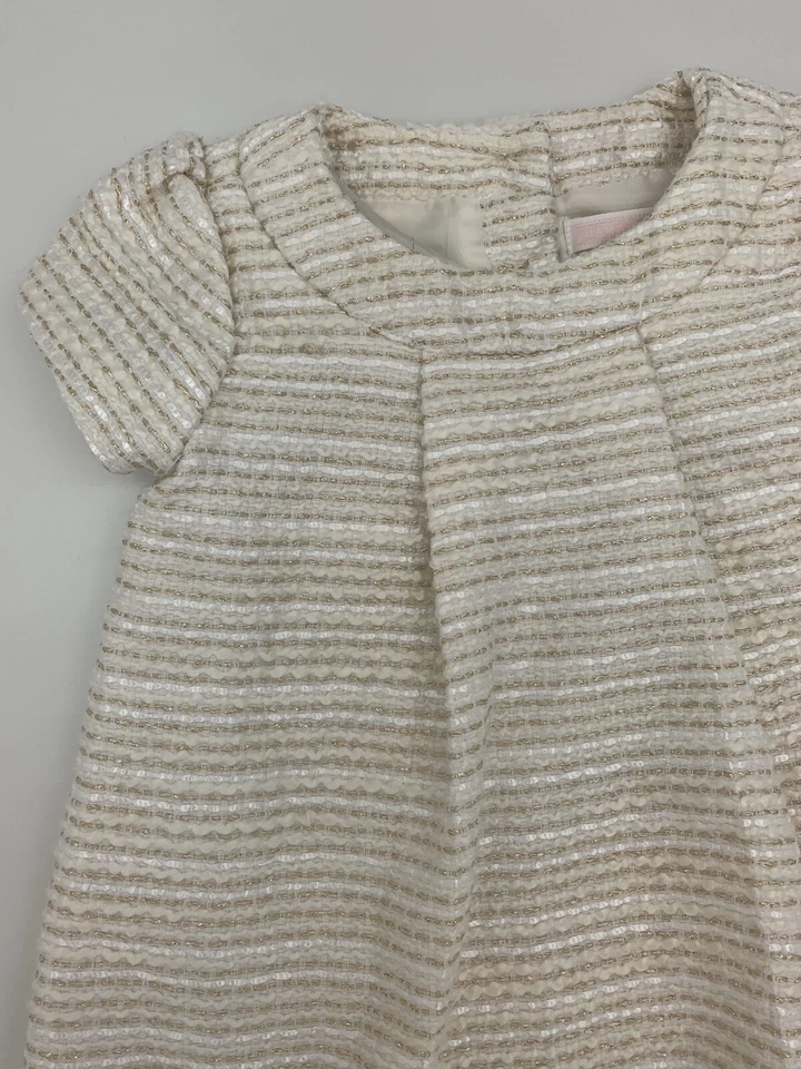 Vestido Janie And Jack Burbuja Línea A Manga Gorra Cuello Ancho Tejido Marfil Dorado 2T Foto 2 de 4