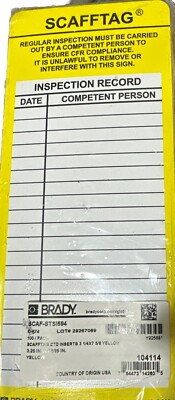 SCAFFTAG CAUTION  Incomplete Scaffold Brady 100 Tags Sealed Pack Free Shipping!