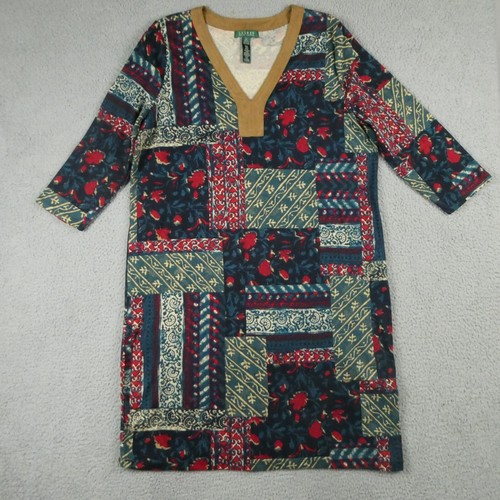 Ralph Lauren Shift Dress 2X Plus Patchwork Floral Faux Suede LRL Shirt - Picture 3 of 13