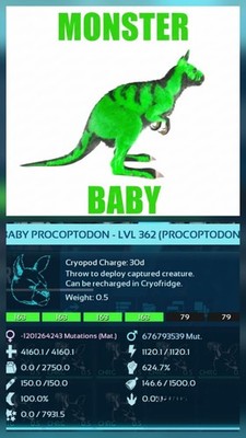 Ark Asa Pve Official Baby Procoptodon Weight 2750 / Melee 624 Pc/Xbox/Ps5