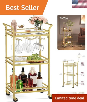 #ad Bar Cart Home Bar Serving Cart Small Bar Serving Cart with 3 Tier Shelf Wi... $87.72