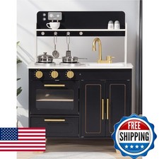 ROBUD Wooden Marble-Style Kitchen Playset with Stove, Oven Sink - Ages 3