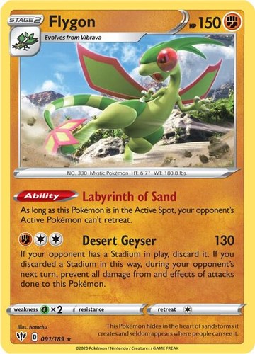 Flygon 091/189 SWSH03: Darkness Ablaze Reverse Holofoil Pokémon TCG