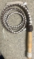 8 ft Leather Hide Brown  White Diamond Back Bull Whip w/ Rotating Handle