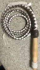 8 ft Leather Hide Brown & White Diamond Back Bull Whip w/ Rotating Handle