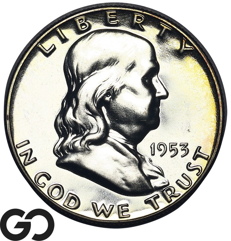 1953 Franklin Half Dollar PROOF, Flashy Gem PR++, Peripheral Toning