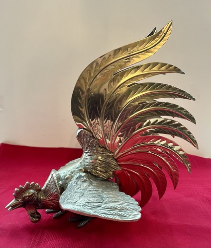 VINTAGE SET PAIR MCM BRASS ROOSTERS IN FIGHTING STANCE 7.5 X 8 - Picture 5 of 19