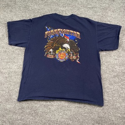 Blaze Warrior Patriotic Eagle Fire Rescure Firefighter Shirt XL 23x27 Blue