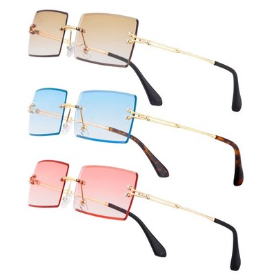 Fishion Small Rectangle Sunglasses Vintage Men Tinted Rimless Eyewear Ultrali...