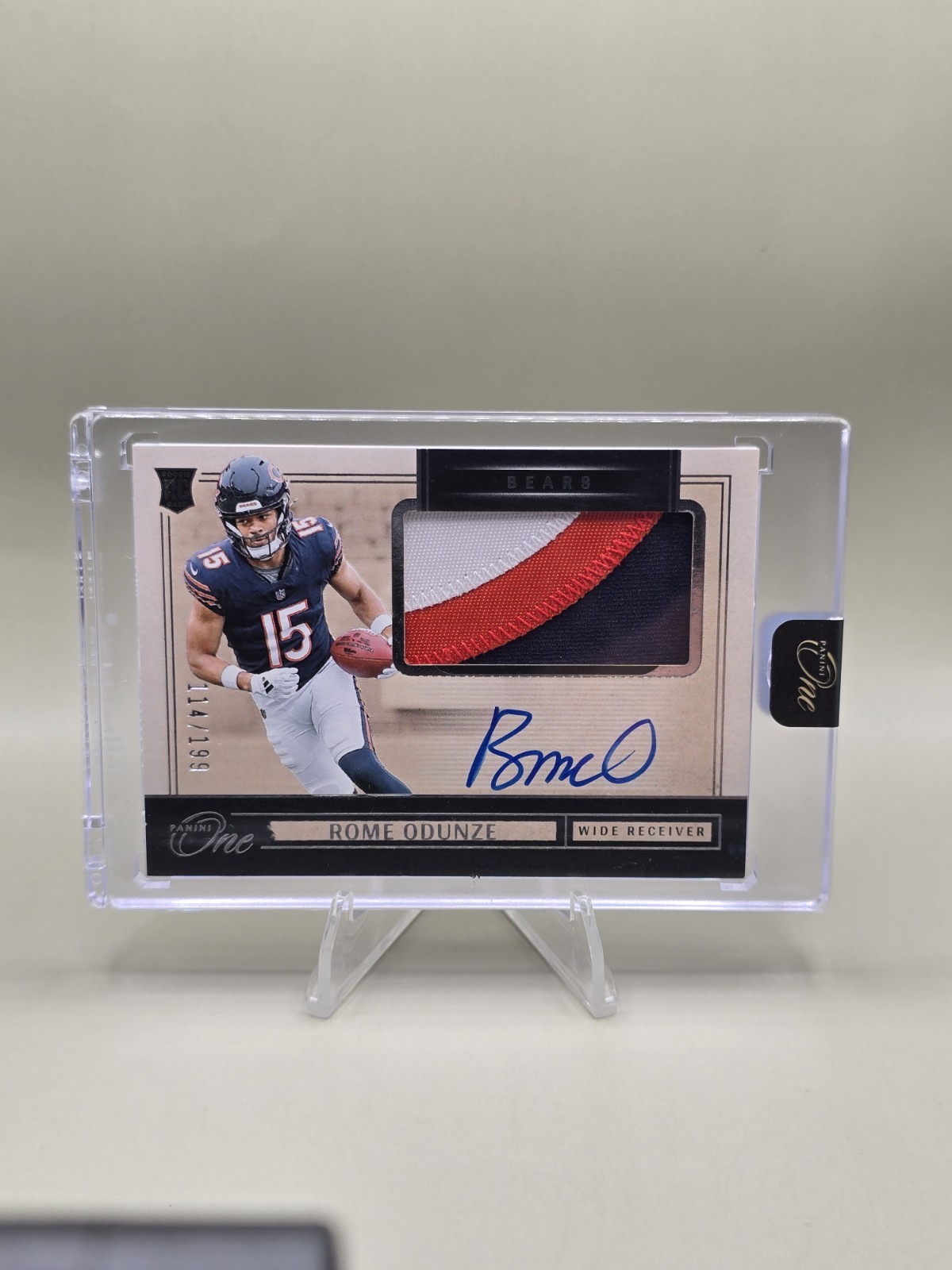 2024 Panini One Rome Odunze RPA Patch On Card Auto /199 Chicago Bears RC