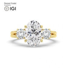 Oval Diamond Trilogy Ring 18k Yellow Gold Labgrown 4 Ct Solitaire