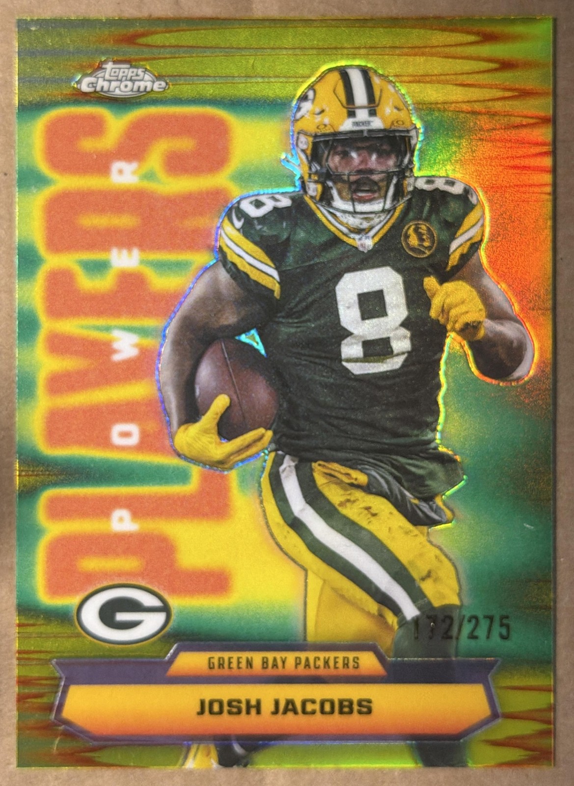 2025 Topps Chrome Josh Jacobs Power Players Yellow Refractor /275