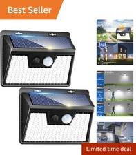 2 Pack 140 LED Solar Lights with Motion Sensor - Waterproof Outdoor Lighting