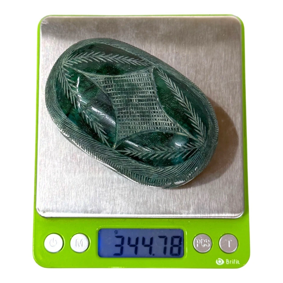 Hand-Carved Green Emerald Gemstone Intricate Leaf Pattern 1700+ Carats Large - Image 4 of 4