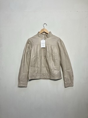 Damen Kunstleder Bomberjacke Größe M Medium Creme Taschen Frühling Neu mit Etikett