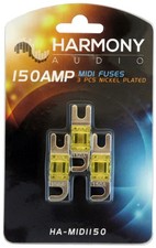 Harmony Audio HA-MIDI150 Car Stereo Fuseholder 3 Pack 150 Amp MIDI Fuses Nickel