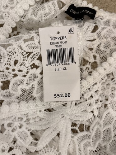 New w/ Tags Chris McLaughlin White Crochet Topper Shrug Cardigan SZ XL - Picture 14 of 17