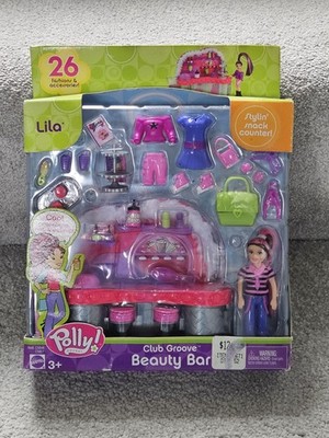 RARE 2004 POLLY POCKET LILA BEAUTY BAR PLAYSET MATTEL NEW !