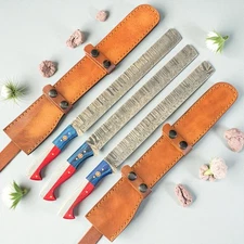 Brisket Slicing Knife | Lot of 3 | Damascus Steel | Pakka Wood Flag Handle D1131