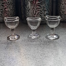 3 Vintage Clear Eyewash Cups Marked M, G And Korea