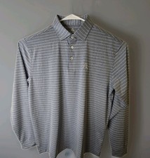 RHOBACK Long Sleeve Performance Polo Mens L blue Gray Striped Athleisure Golf RHOBACK Long Sleeve Performance Polo Mens L blue Gray Striped Athleisure Golf - Image 1