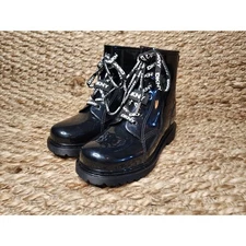 DKNY Shiney Black Waterproof Combat Winter Rain Boots Womens Size 6