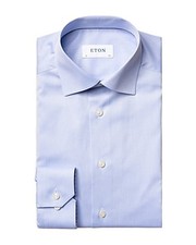 Eton Super Slim Fit Twill Dress Shirt Men 14.5 37 Blue Spread Collar Long Sleeve