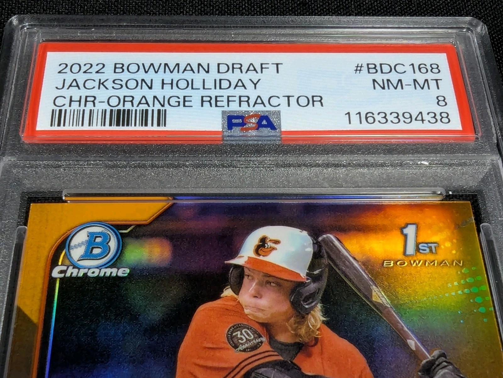 PSA 8 SSP RC /25 JACKSON HOLLIDAY 1ST ORANGE REFRACTOR ROOKIE 2022 Bowman Chrome view 3