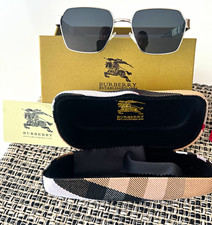 Burberry Women’s Square Sunglasses Silver Metal Full Rim Gray Tinted w/Case