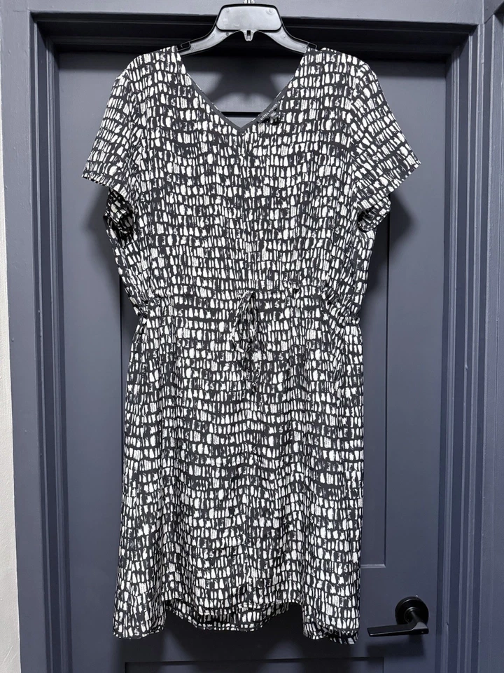 NWOT Eileen Fisher Black Silk Short Sleeve Seraglio Printed Dress Women SZ L - Image 3 of 4