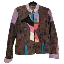 Vintage Chico  s Patchwork Jacket Size 0 Small   Artsy Boho Quilted Silk Blend