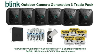 Blink Outdoor Generation 3 Trade Pack + - 6 Kamerasystem + USB + CCTV Aufkleber