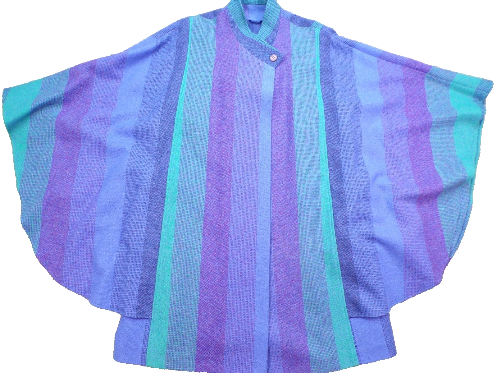 Avoca Collection VTG Blue Purple Striped Ireland Wool Cape Coat Poncho Cloak M
