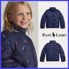 Polo Ralph Lauren Unisex Kids Navy Puffer Jacket Full Zip Pockets Logo