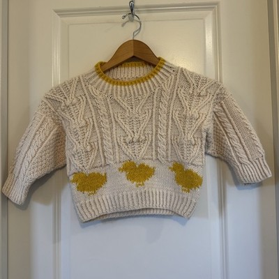 Cable knit multi texture cream yellow duckling sweater estimated oversized 4t 5T