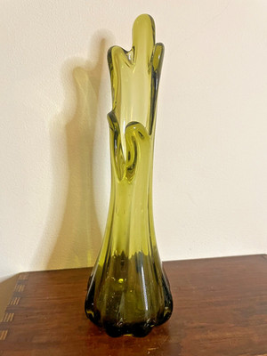 Vintage Empoli Italian Art Glas Vase Olivgrün Pulled Splash Form Mid Century