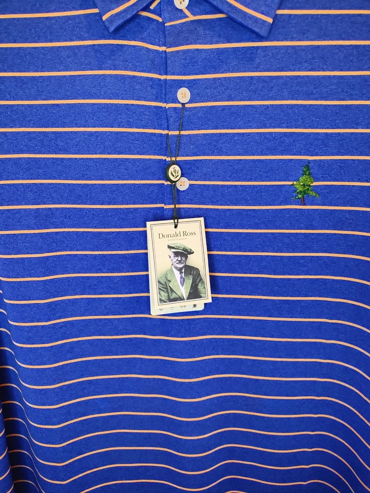 Nuevo polo de golf Donald Ross para hombre con etiquetas talla M azul con rayas doradas que absorben Foto 2 de 4