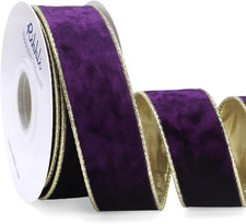 Purple Velvet Wired Ribbon 1.5 Inch Metallic Purple Gold Crushed Velvet Christma