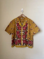 Bode Blooming Border Printed Button Up Shirt Yellow Floral XXL