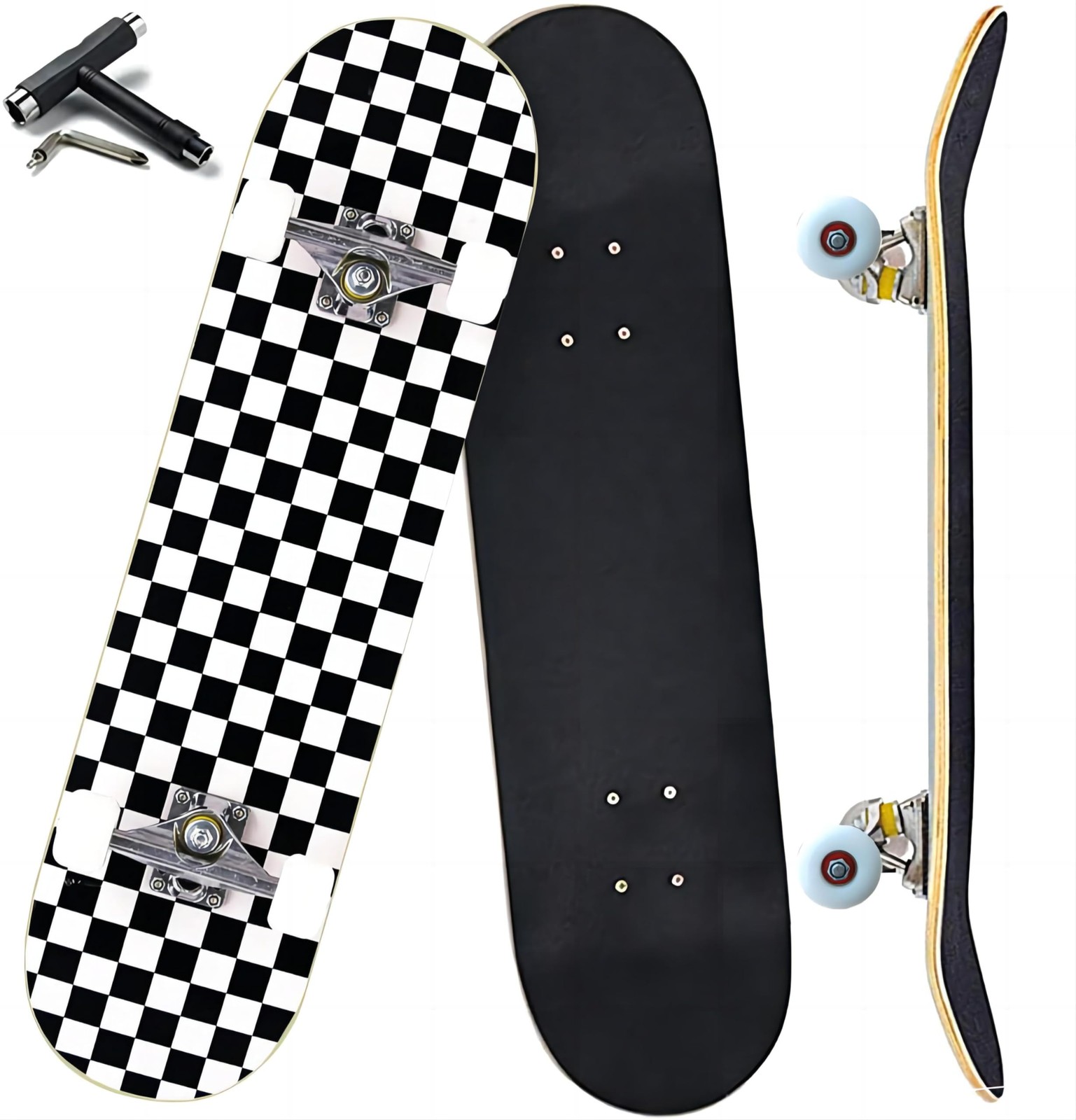 Complete Longboard for Beginners with Checkerboard Design and PU Wheels