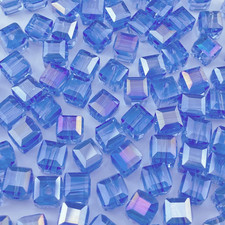100Pcs 6Mm Crystal Glass Beads Cube Shape Loose Square Spacer Beads AB Color wit