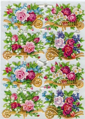 Glanzbilder Oblaten scraps Oblatenbogen PZB 1348 Blumenwagen