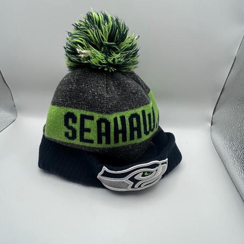 Seattle Seahawks NFL New Era Beanie Knit Hat Gray Green Pom Logo Football - Picture 6 of 9