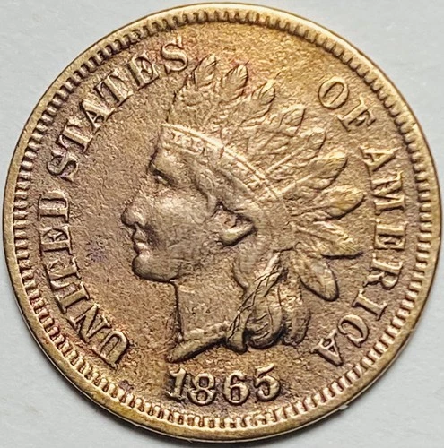 1865 (Fancy 5) INDIAN HEAD CENT COPPER PENNY COIN (XF-Extra Fine).