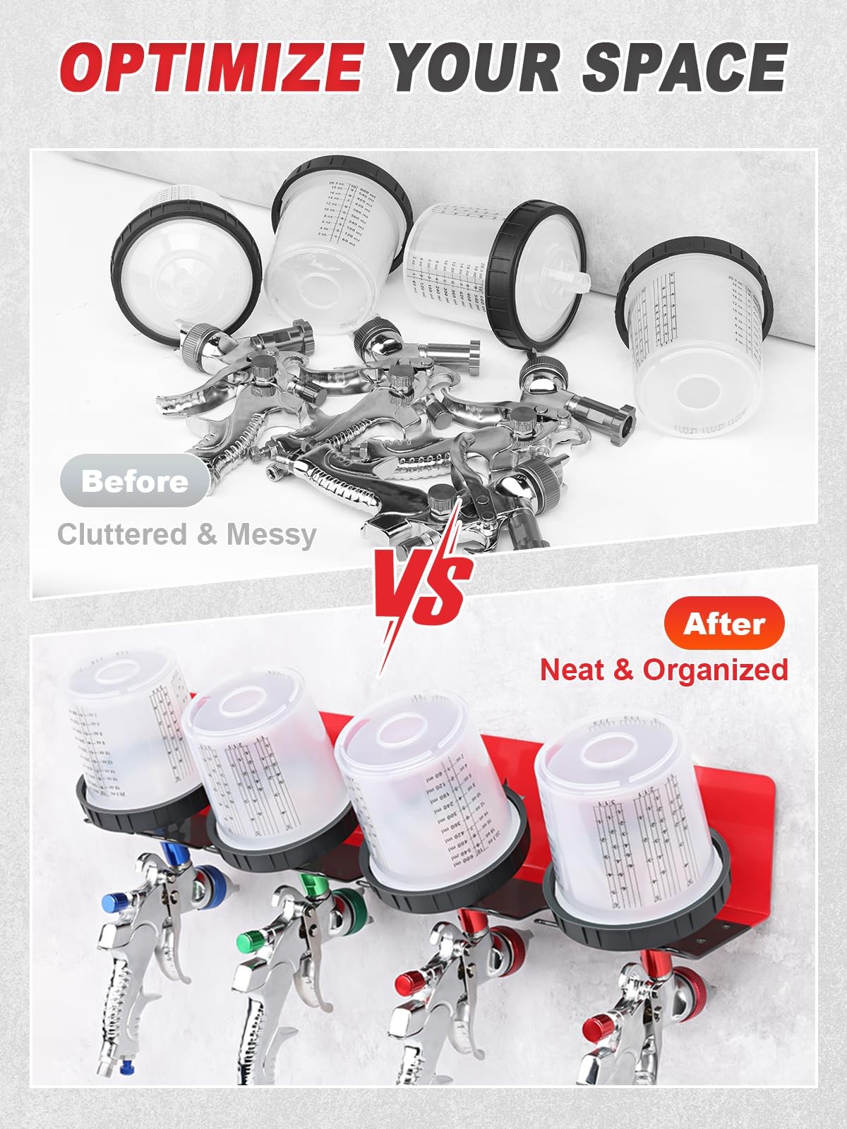 Paint Spray Gun Rack for Magnetic or Wall Mount, Holds 7 Gravity Feed Guns or...