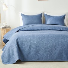 King Quilt Bedding Set, Bluish Grey Ultrasonic Quilt Set, Lightweight Soft Be...