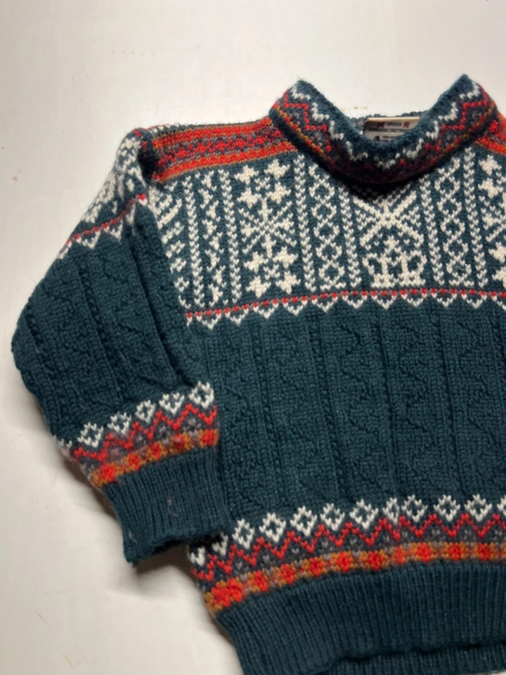 Suéter de Lana De Colección Dale Of Norway Azul Teal Fair Isle Indie Niños Unisex Talla 4 14x15 Foto 2 de 4