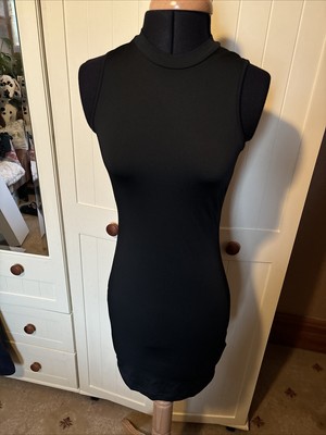 SHEIN Petite Damen schwarz Stretch Ponte hochgeschlossen ärmellos kurzes Kleid Gr. S