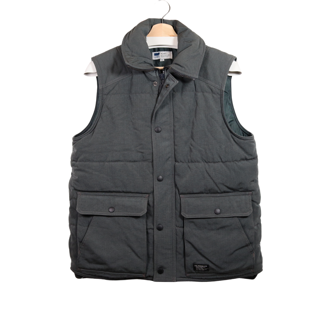 Vintage Levi Gilet Mens Medium Grey Padded Puffer All-Duty Gorpcore Utility Y2K
