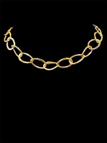 18" Ralph Lauren Gold Tone Link Necklace with Rhinestones and Concealed Clasp - Picture 3 of 4
